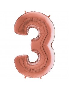 Balão Número 3 Rosa Dourado